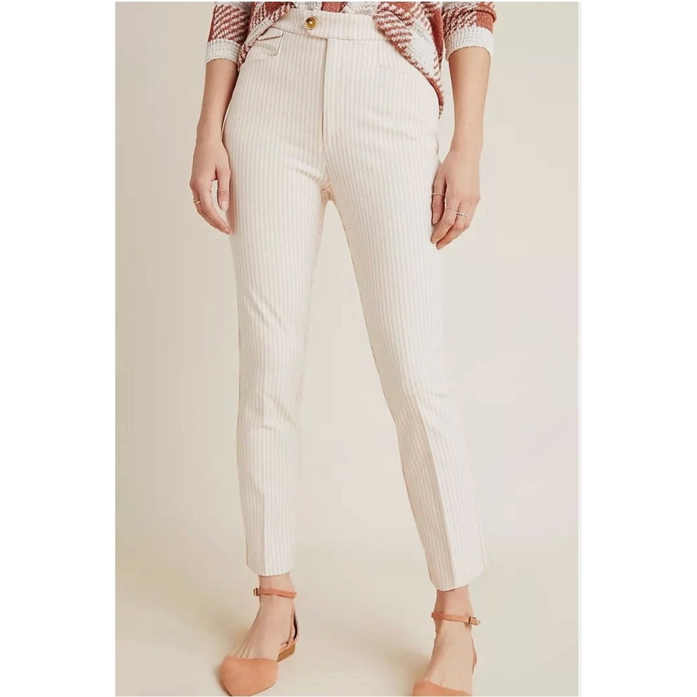 Anthropologie Essential Slim Stripe Pants Ivory Red Pinstripe Cropped‎ Trouser 2